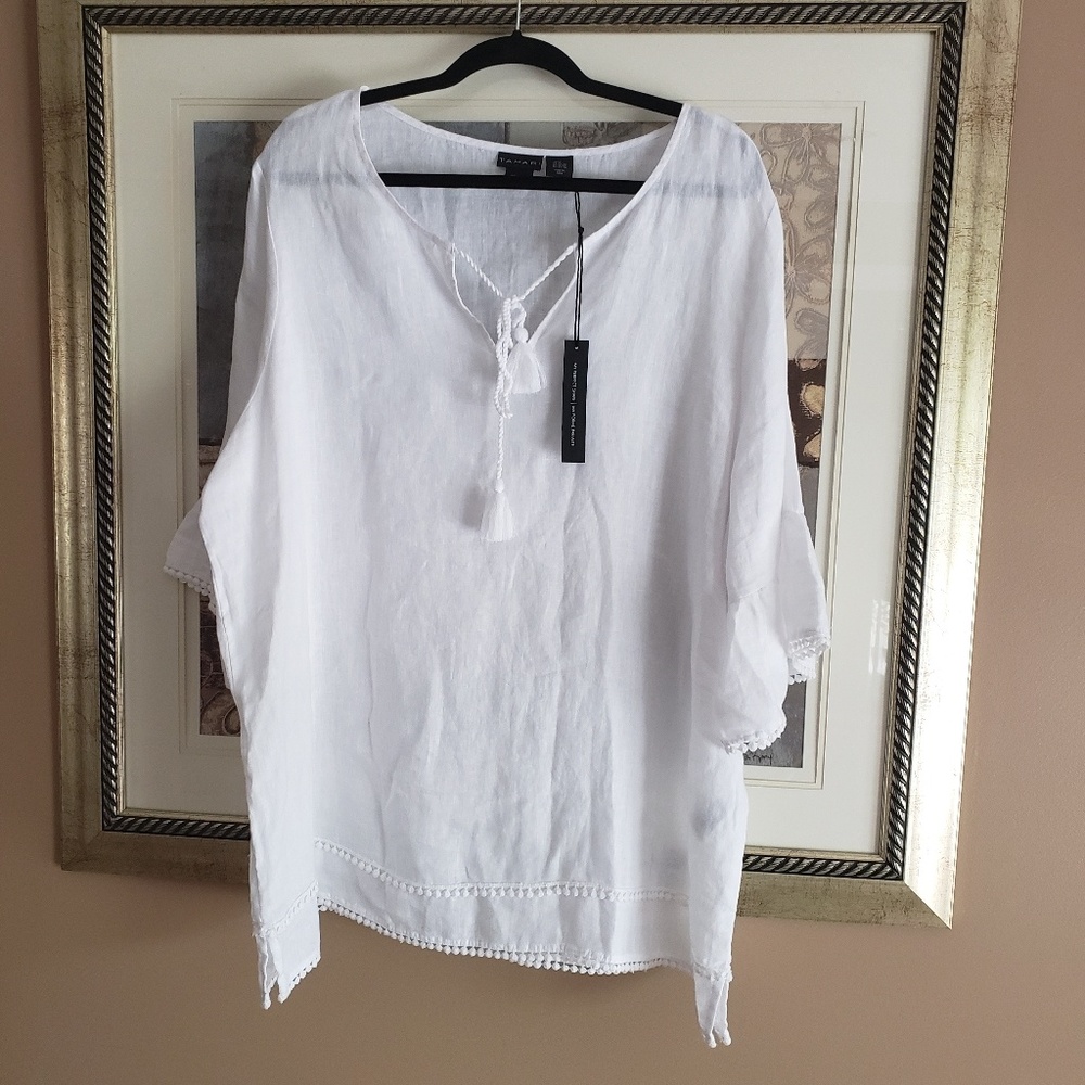 Tahari 100% White Linen Top 2x